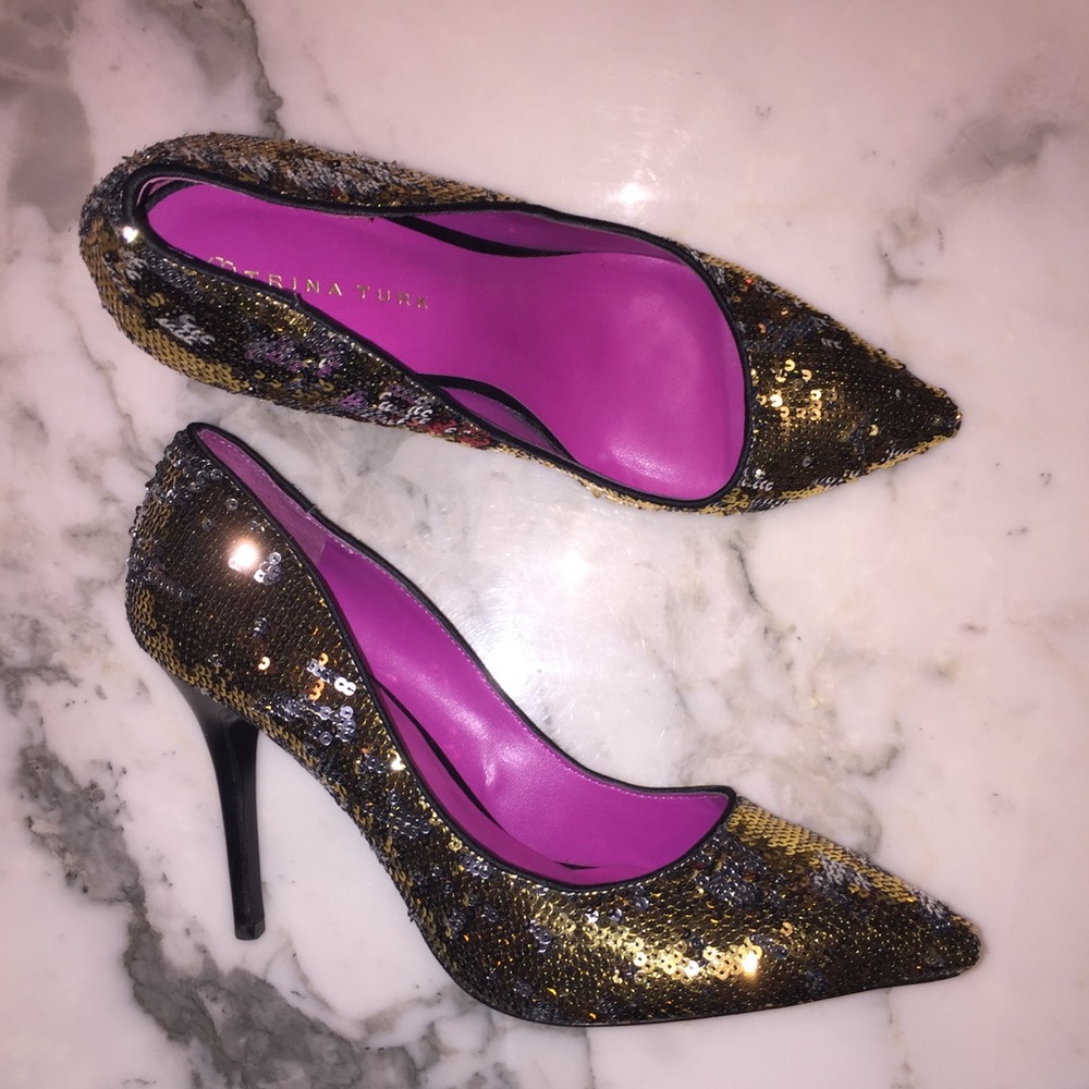 Trina Turk Gold Silver Sequin Stilleto Heels 9.5
